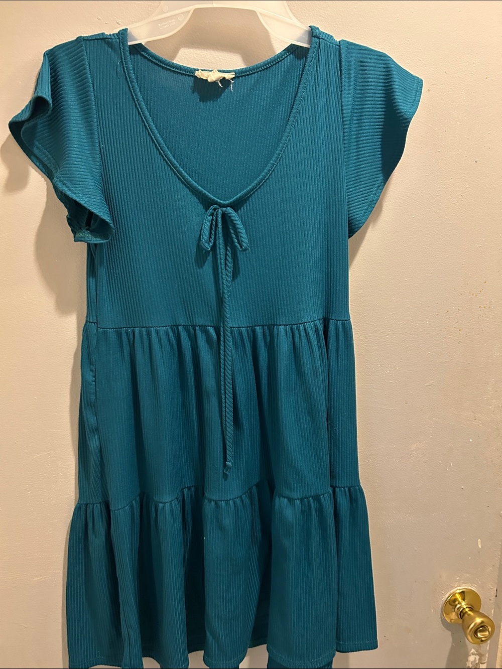 See You Monday Teal Tiered Knit Kids Dress